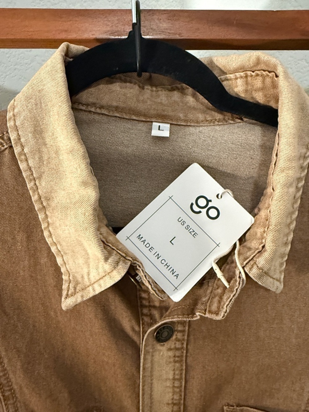 Tan Denim Mini Western Button Front Shirt Dress Size Large NWT - Picture 2 of 5